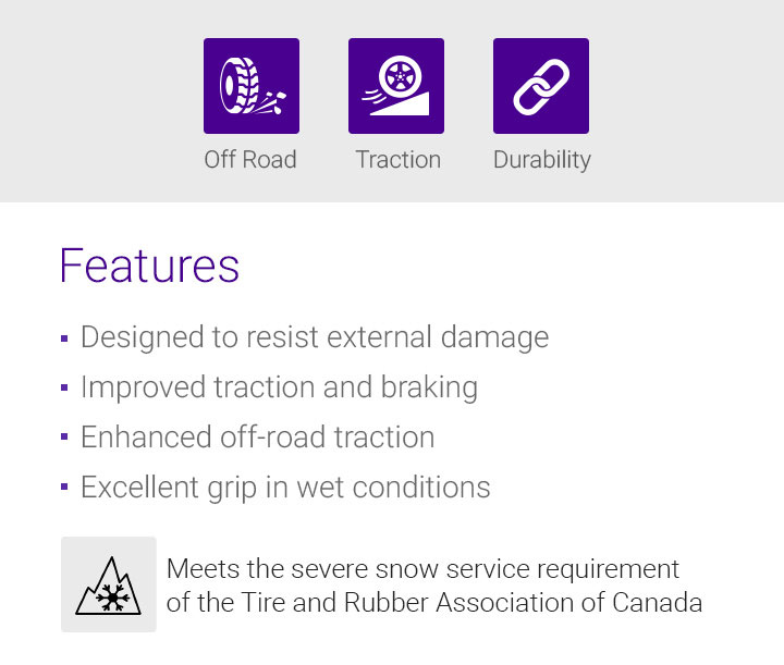 Handling, Braking, Durability, Features - 1.Optimised wet performance, 2.Secure stability and handling, 3.Long tread life, 4.Improved durability, 5.Designed to resist external damage