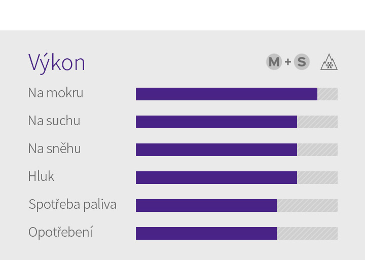 Na suchu, Na mokru, Na sněhu, Specifikace pneumatiky - 1.Hybridní výkon (sucho, mokro a sníh): Optimalizovaný jízdní výkon za každého počasí, 2.Více bezpečnosti (brzdění a řízení): Zajištěná bezpečnost díky lepší přilnavosti a ovládání řízení, 3.Směs siliky s vysokou přilnavostí: Vylepšený výkon na mokru