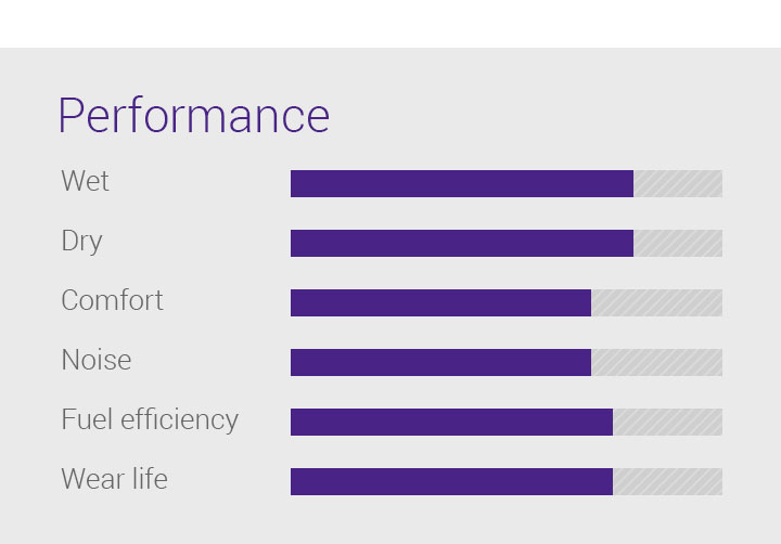 Wet, Dry, Fuel Efficiency, Features - 1.Asymmetric tread design, 2.Summer : Optimised dry, Wet performance, 3.Long tread life, 4.Excellent stability and handling performance, 5.Quiet, smooth driving